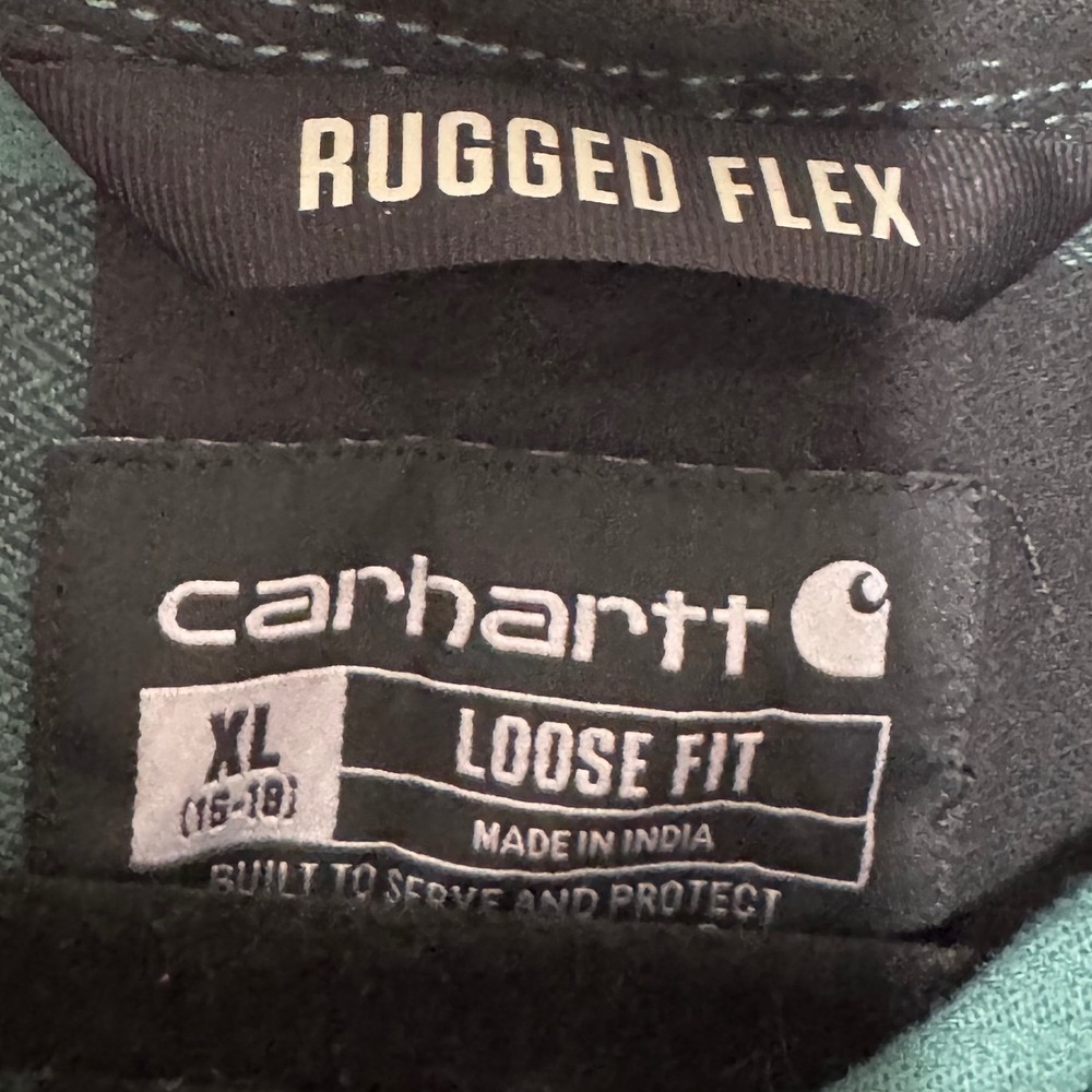 Carhartt Rugged Flex Flannel Shirt Womens XL Green Black Buffalo Plaid Loose‎ - Picture 5 of 5